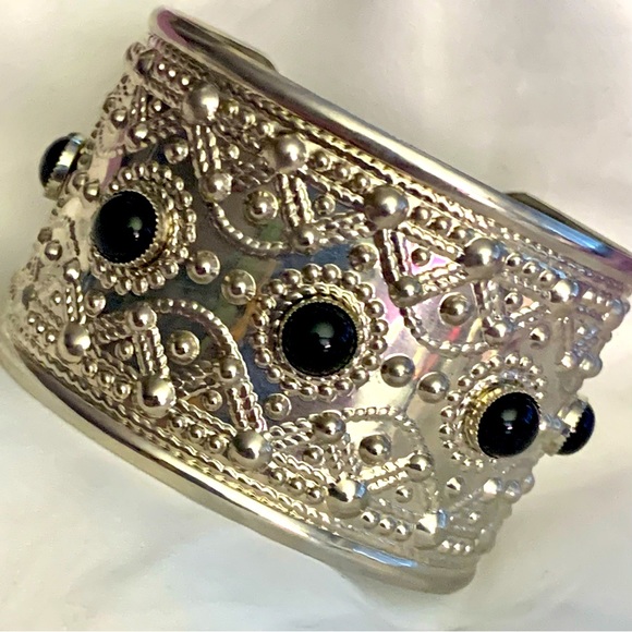 Slip-on Silver tone Wide Cuff Bangle Bracelet. 7.0” Adjustable - Picture 3 of 16